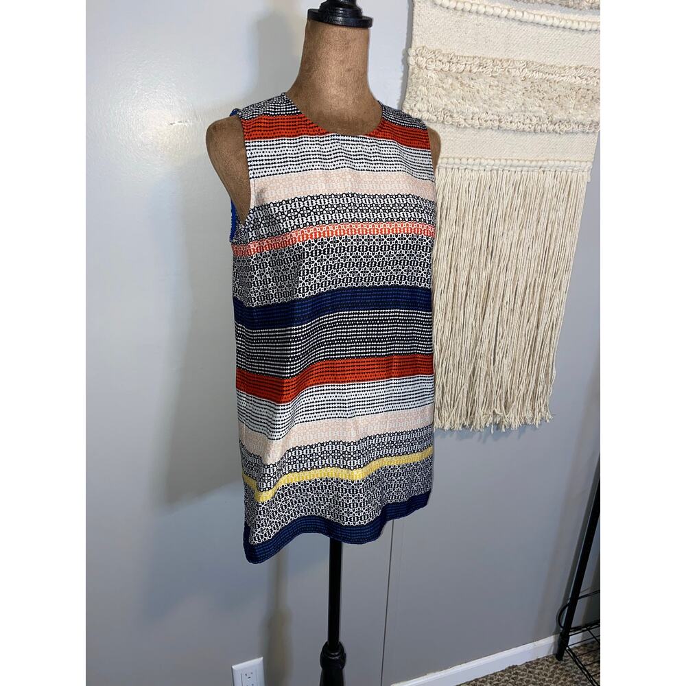 Vince Camuto Womens XS Sleeveless Multicolor Geometric Stripe Blouse Split Hem